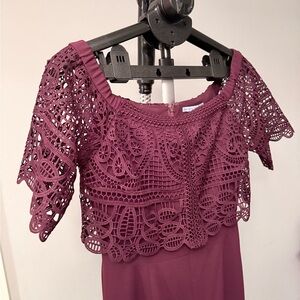 ANTONIO MELANI Burgundy Lace Overlay Jumpsuit
